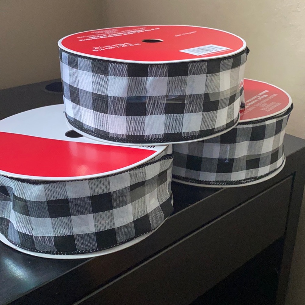 3 Wired Jumbo Ribbon 2.5” white and black pattern farmhouse buffalo - Picture 14 of 16